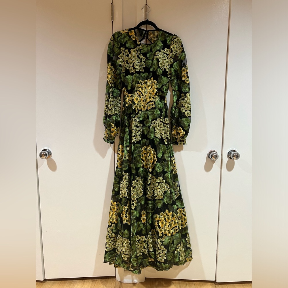 ASOS Edition Maxi Dress with blouson sleeve and open back in yellow embroidery